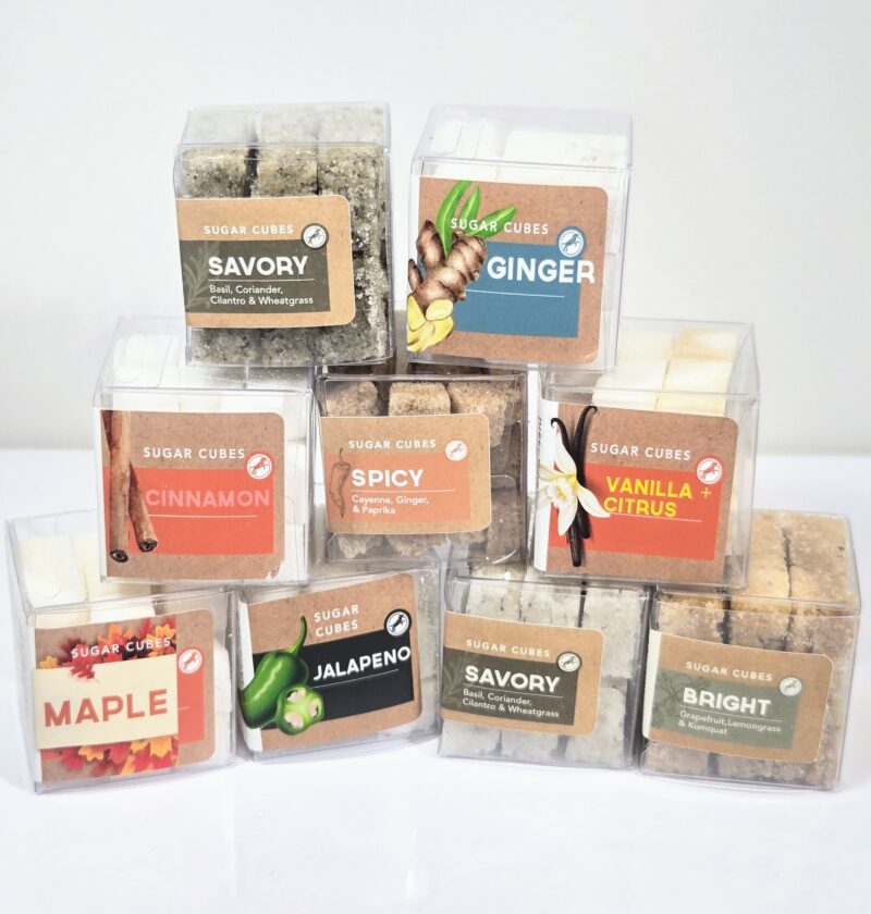 group photo of all bluehenry mini sugar cubes naturally flavored