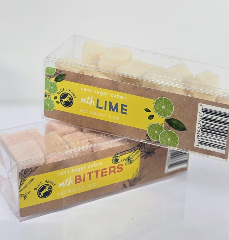 Box of BlueHenry Cane Sugar Cubes with Lime, stacked on top of box of BlueHenry Cane Sugar Cubes with Bitters