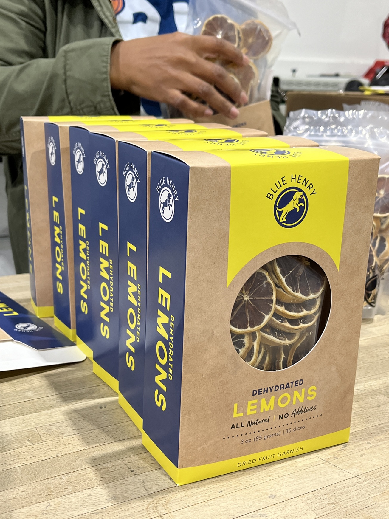 Image of BlueHenry Dehydrated Lemons being packaged at the production facility